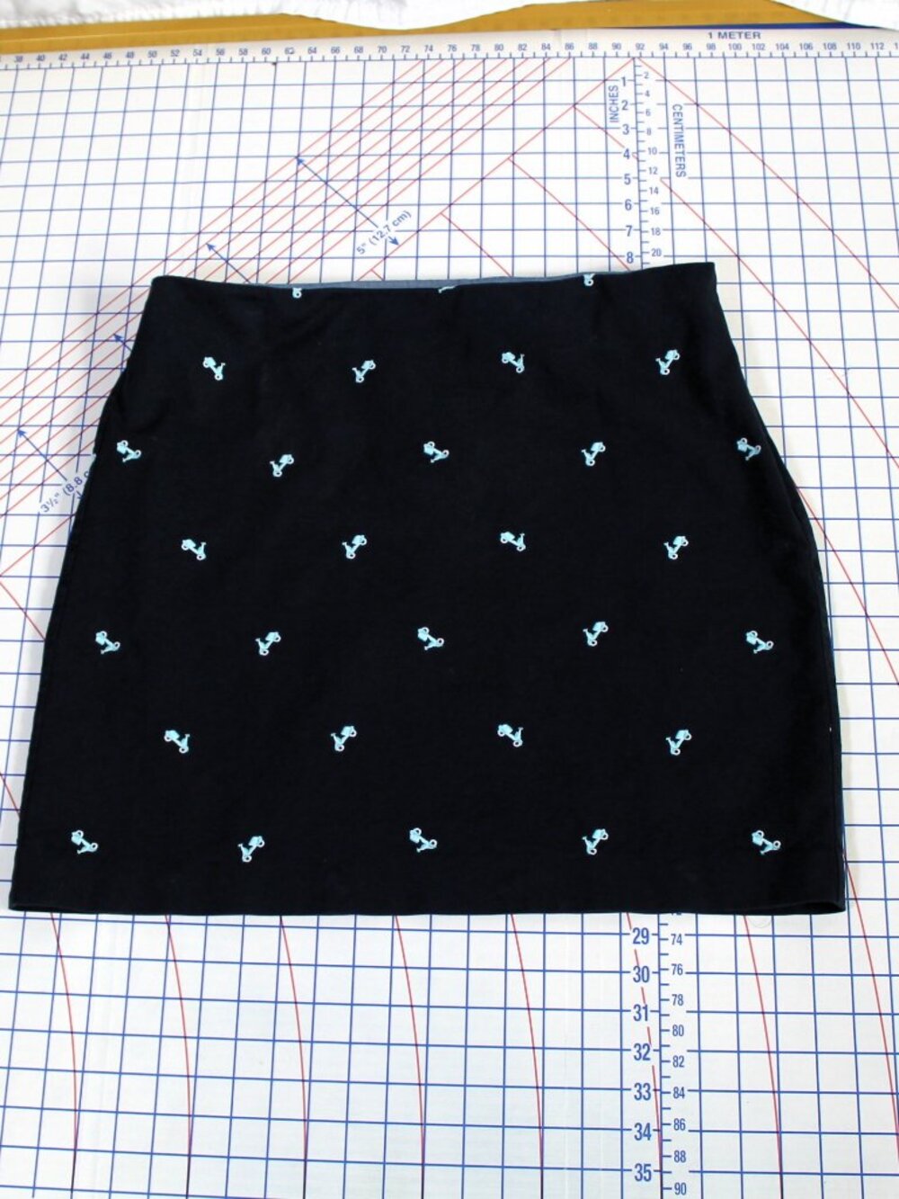 Talbots Navy Blue Cotton Mini Skirt w/ Embroidered Vespa Scooters, 14